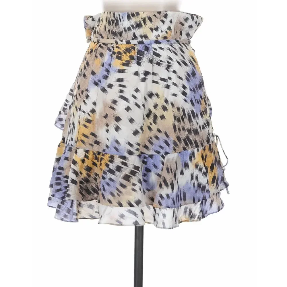 IRO Animal Print Silk Purple and Ocher Yellow Abstract Skirt Sz. 34